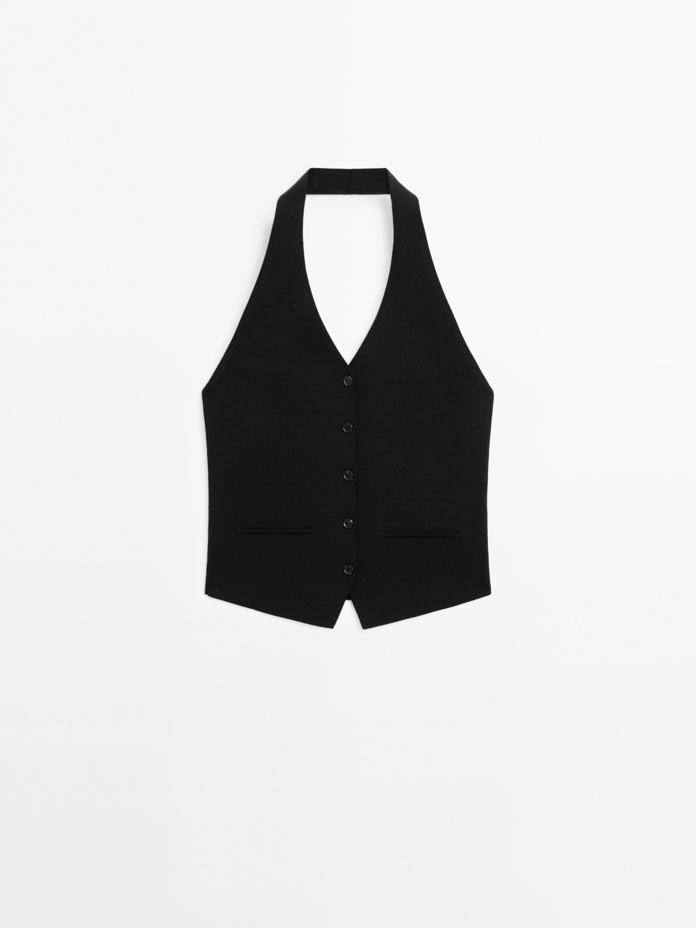 Knit halter neck waistcoat
